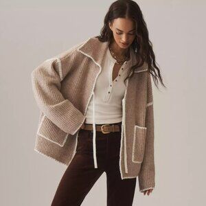 Anthropologie - Flat White Collared Whipstitch Cardigan Sweater